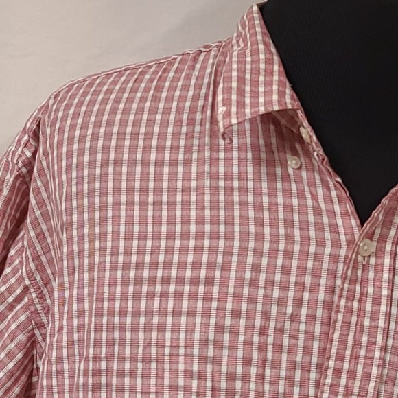 Steve and Barrys Mens XXXL Red Stripe Plaid Short Sleeve Button Up Shirt - Picture 3 of 12